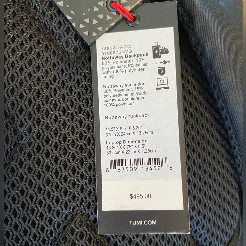 New W/Tags Tumi Nottaway Rucksack Backpack
